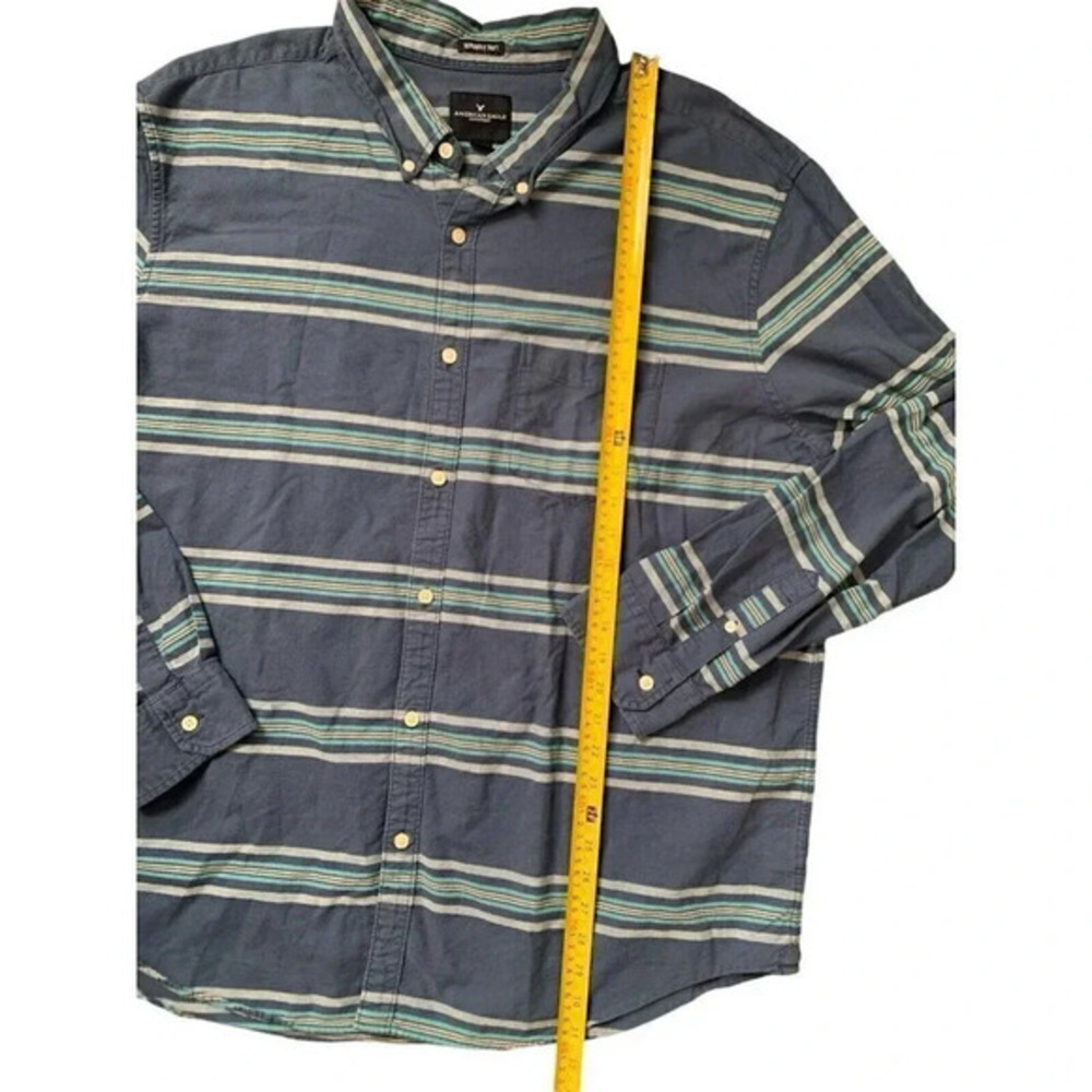 American Eagle Seriously‎ Soft Shirt Mens 3XL Blue Striped Long Sleeve Button Up - Picture 3 of 6